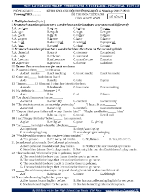 Đề thi khảo sát chất lượng các đội tuyển học sinh giỏi môn Tiếng Anh Lớp 6 - Đề số 639 - Năm học 2017-2018 - Đỗ Bình
